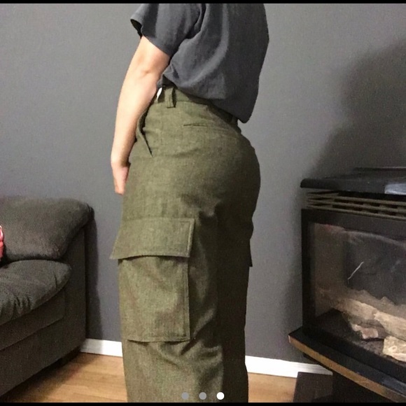 Olive green wide leg cargo pants - Picture 3 of 4